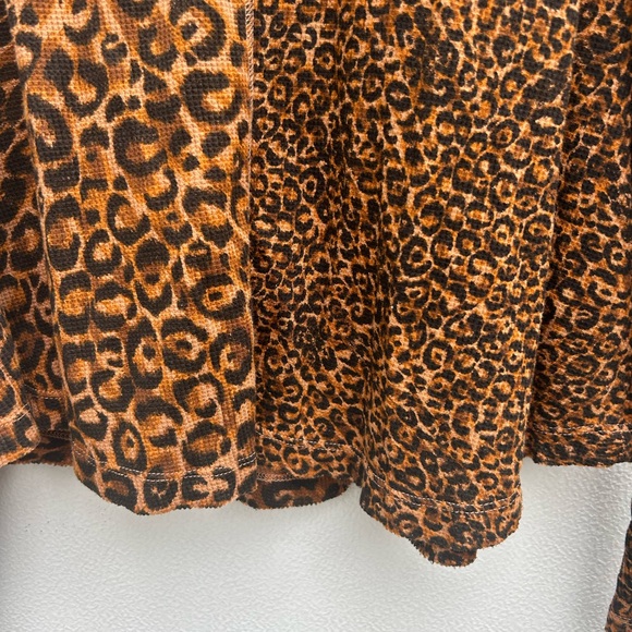 Anthropologie Pilcro Leopard Print Top Women XL Thermal Knit Split Neck Brown - Picture 8 of 13
